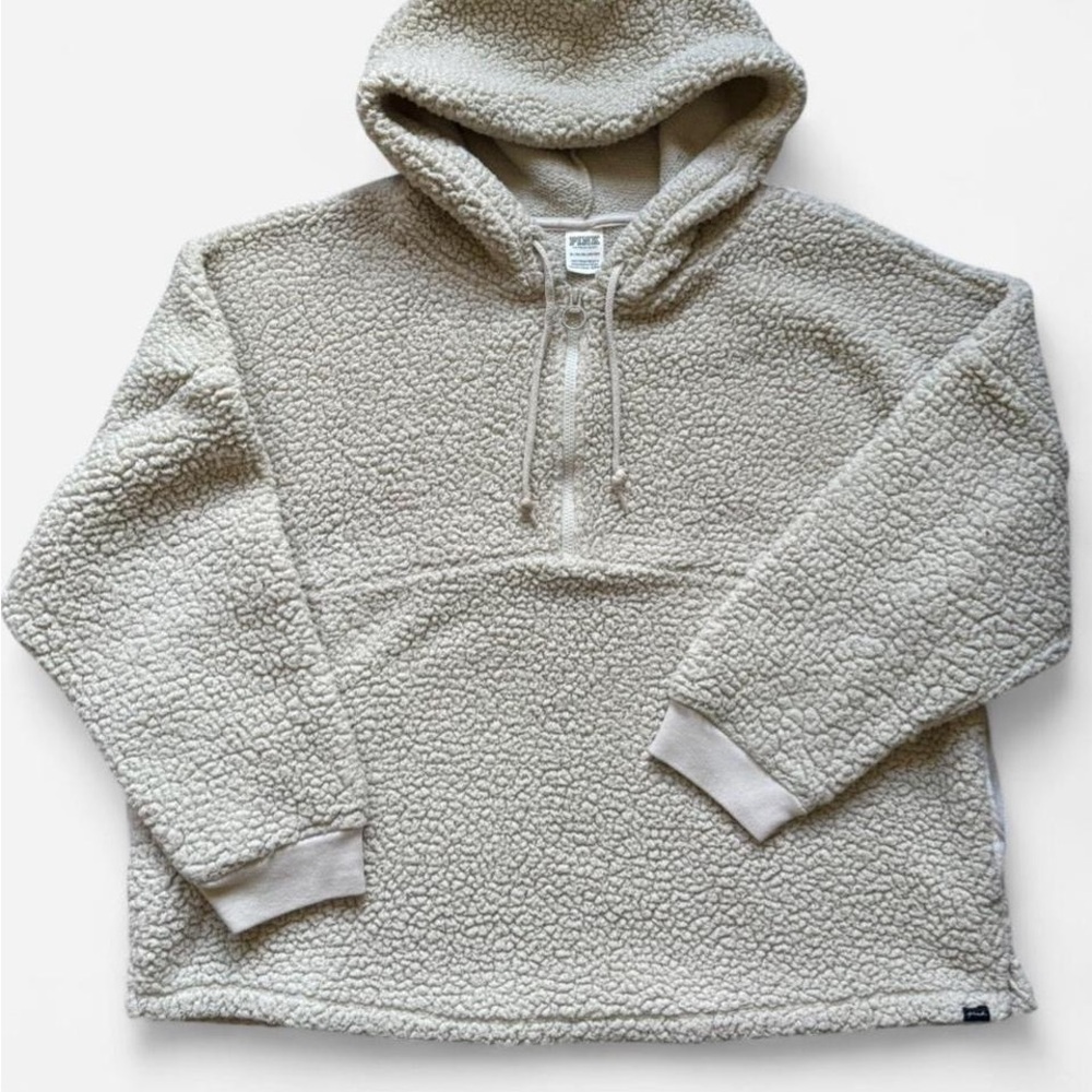 PINK Victoria's Secret Cream Sherpa Half Zip Pullover Hoodie Size XL